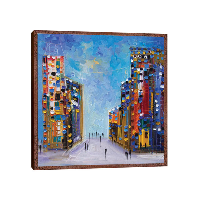 NYC 1 Piece Painting on Canvas, 45.72 cm H x 45.72 cm W, Classic Brown Wood Framed