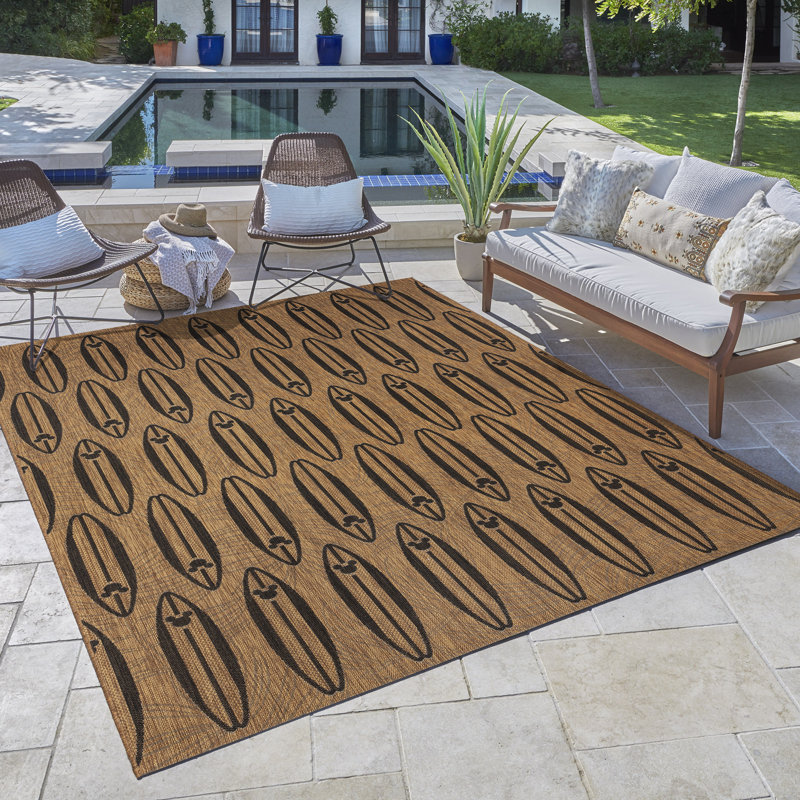 Tapis d'intérieur / extérieur à tissage plat brun / noir Disney Mickey Mouse Disney, Rectangle 8 pi 9 po x 13 pi 1 po