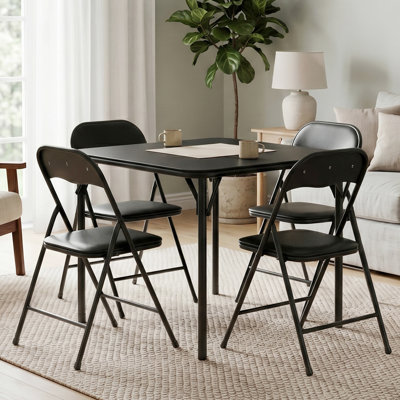 Ensemble repas 5 pièces pliable avec 4 chaises rembourrées en PVC, structure en fer