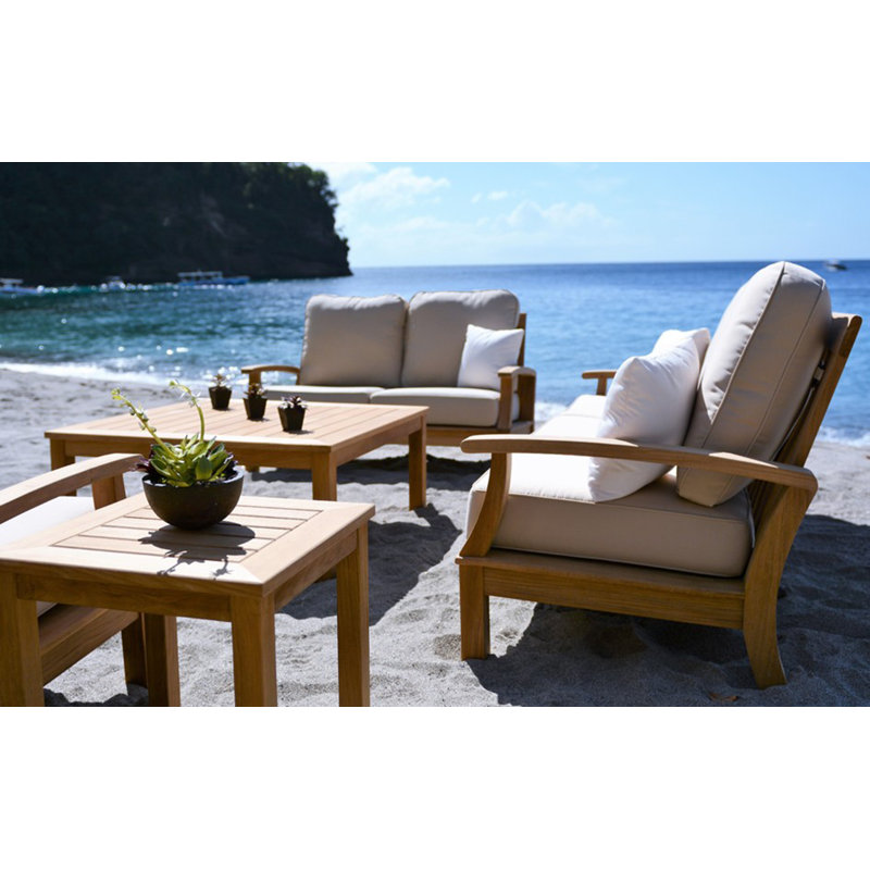 Monterey 57.5" Wide Outdoor Teak Loveseat 2 - Seater with Sunbrella Cushions, Natural