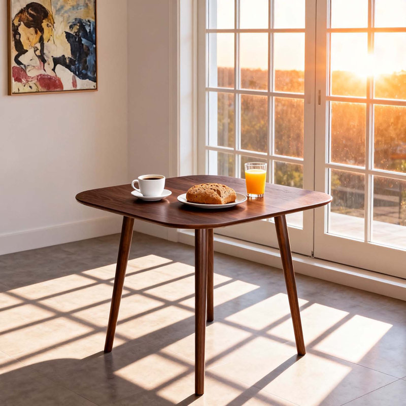 Modern Square Dining Table With Tapered Splayed Legs, Dark Walnut
