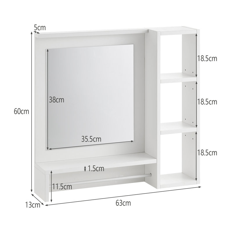 Kerce W 600mm H Recessed Frameless Medicine Cabinet Mirror 2 Adjustable