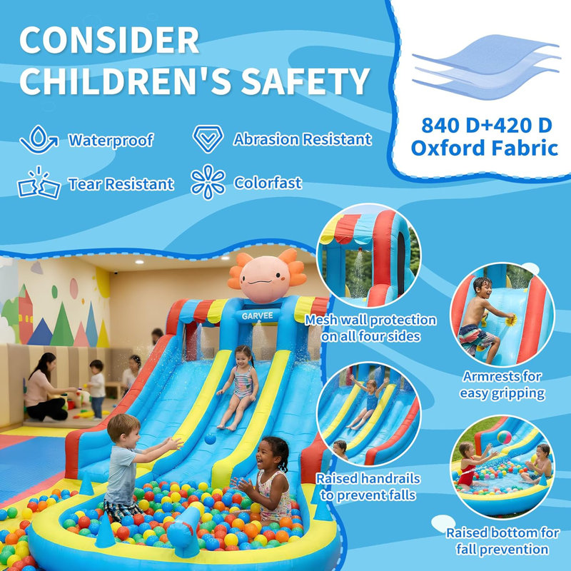 Inflatable Bouncy Castle with Blower – Water Slide, Climbing Wall & Jumping House – Indoor/Outdoor Children's Bounce Castle with Slide