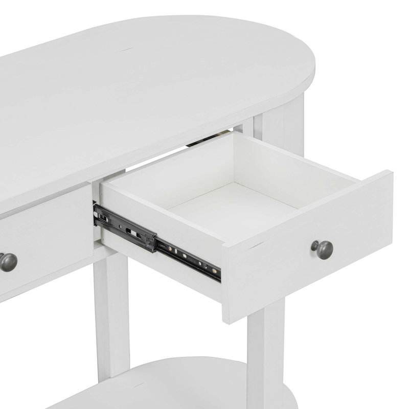 Elegant Retro Console Table With Curved Design & Smooth Glaze, Antique White