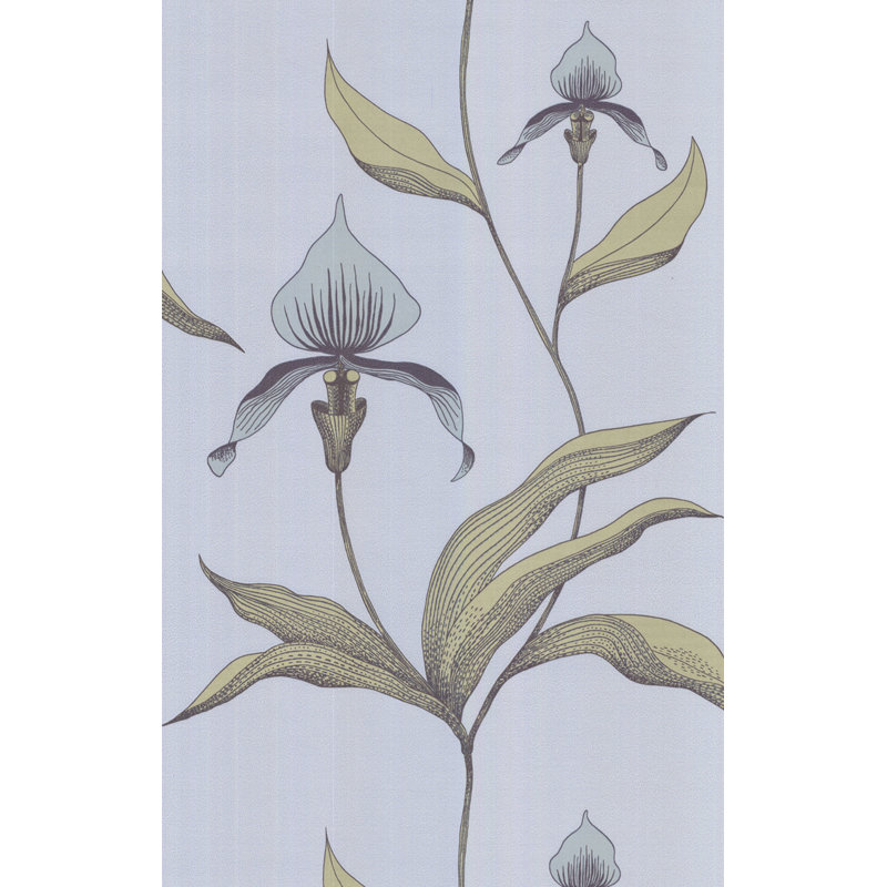 Orchid Floral Wallpaper Roll, Light Slate Gray/Green