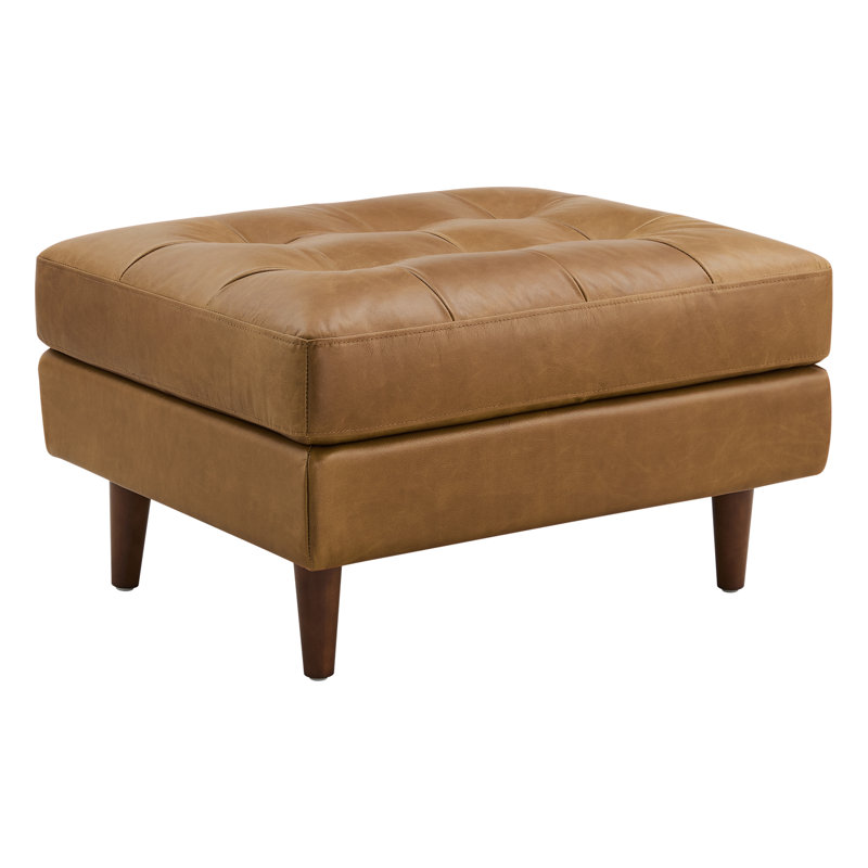 Geo 30'' Square Genuine Leather Tufted Upholstered Ottoman, Brown