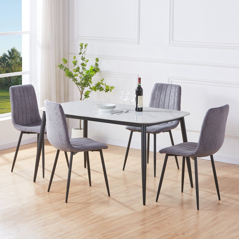  Aspen Sintered Stone Square Table with 2 Straight Stitch Upholstered Fabric Chairs - Modern Dining Set, Natural