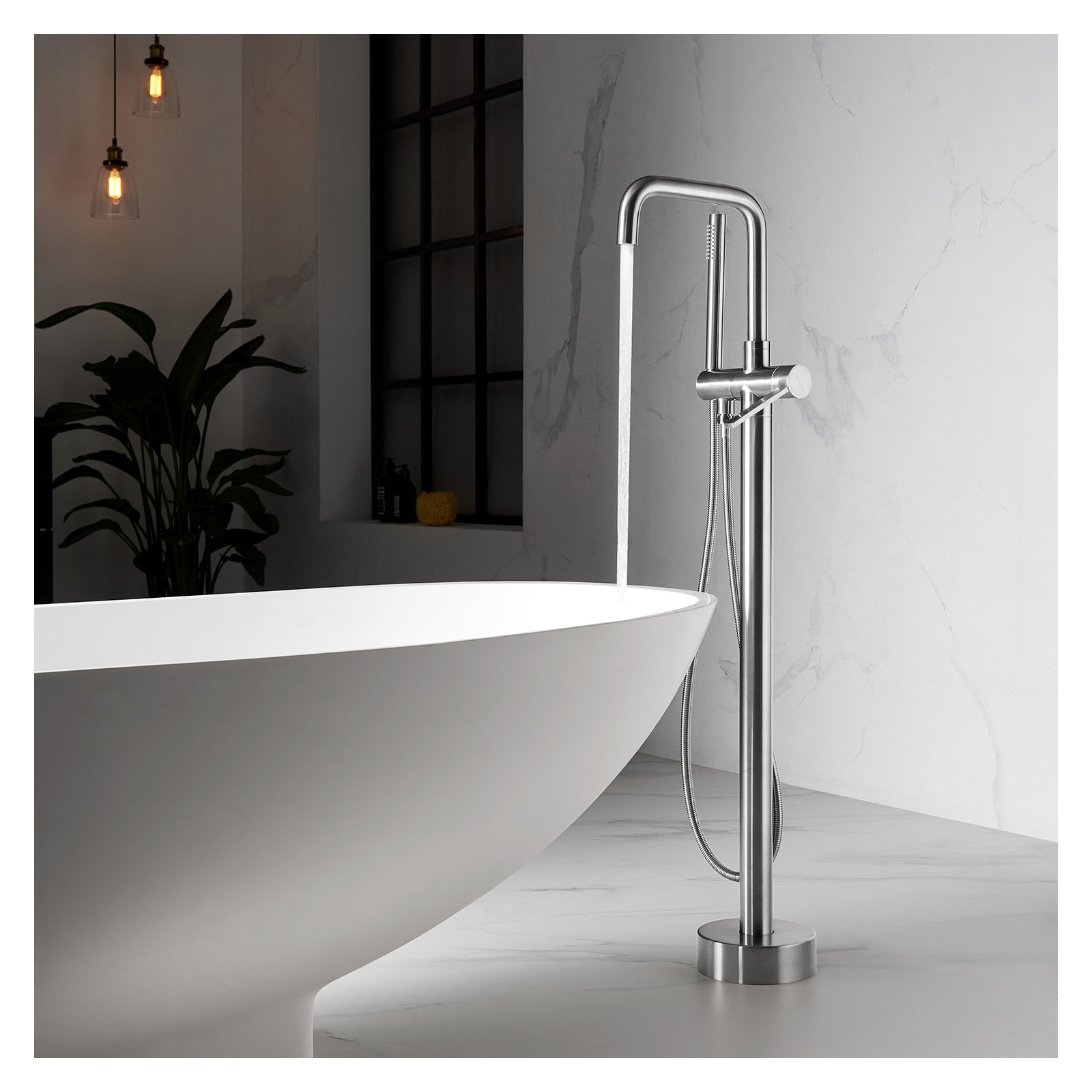 Delara Bathroom Freestanding Tub Filler with Diverter, Brushed Nickel