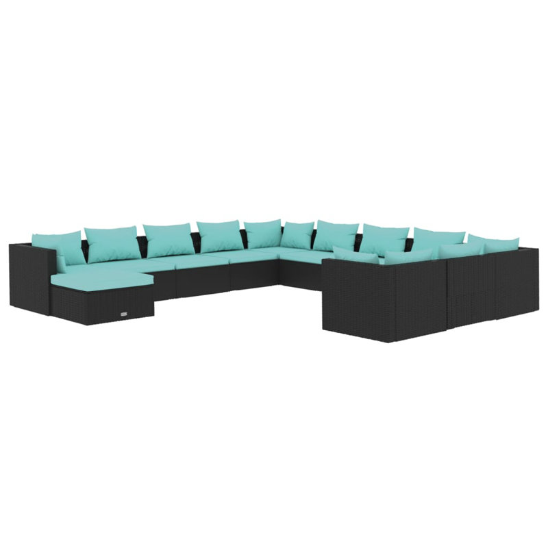 27.6" Wide Square Patio Sectional Set with Cushions, Water Blue, Black, 11
