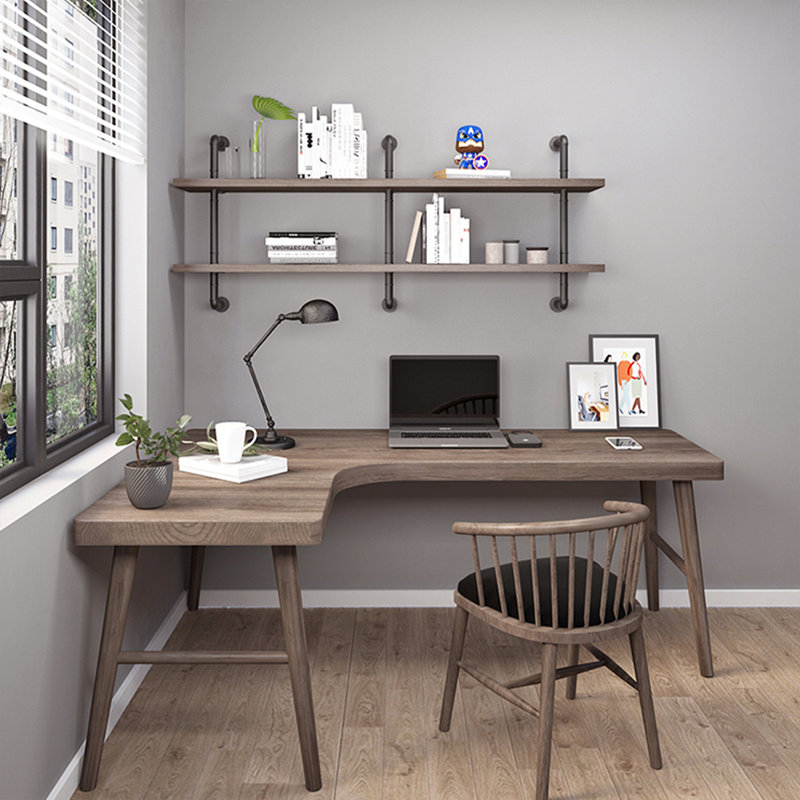 Bureau en bois massif en L noyer clair, H 29,53 po x l 62,99 po x P 47,24 po, Retour à gauche