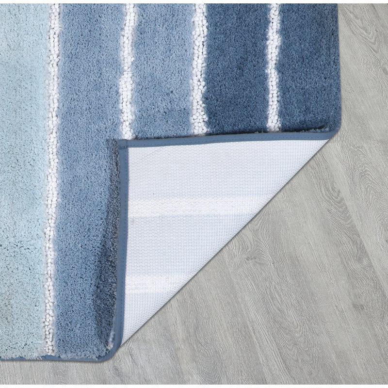 Tapis de bain ombré à rayures, L 32 po x l 20 po, Bleu