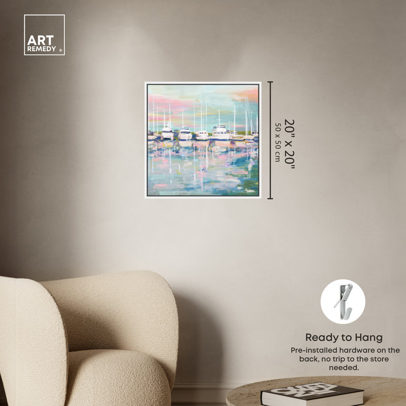 Coastal Dock Sailing Canvas Wall Art in White Frame, 21" x 21"