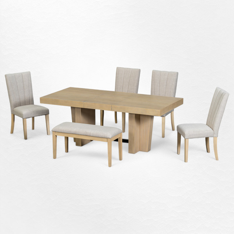 6 - Piece Extendable Dining Set, Beige, Natural