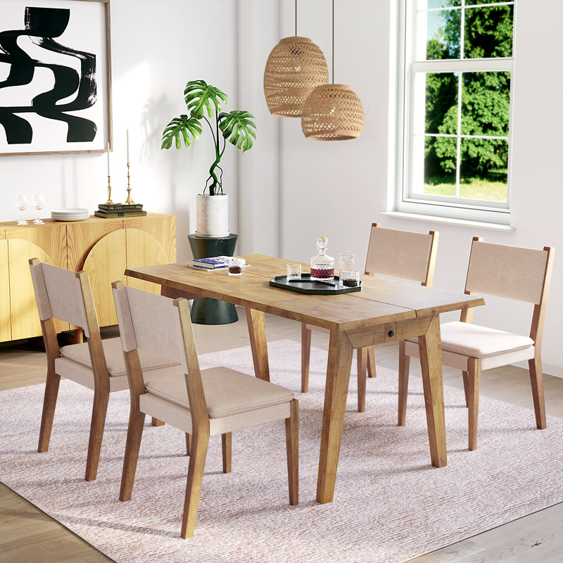Ensemble de table de salle à manger Allforwood pour 4 à 12 sièges (62 "à 90") avec chaise rembourrée moderne en bois d'hévéa (table avec ensemble de 4 chaises)