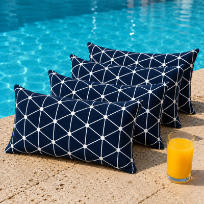4-Piece Outdoor Lumbar Throw Pillow Set with Inserts, 12 x 32 Inch Water-Repellent and Fade-Resistant Decorative Pillows with Removable Zip Covers for Patio, Porch, Balcony and Sofa
