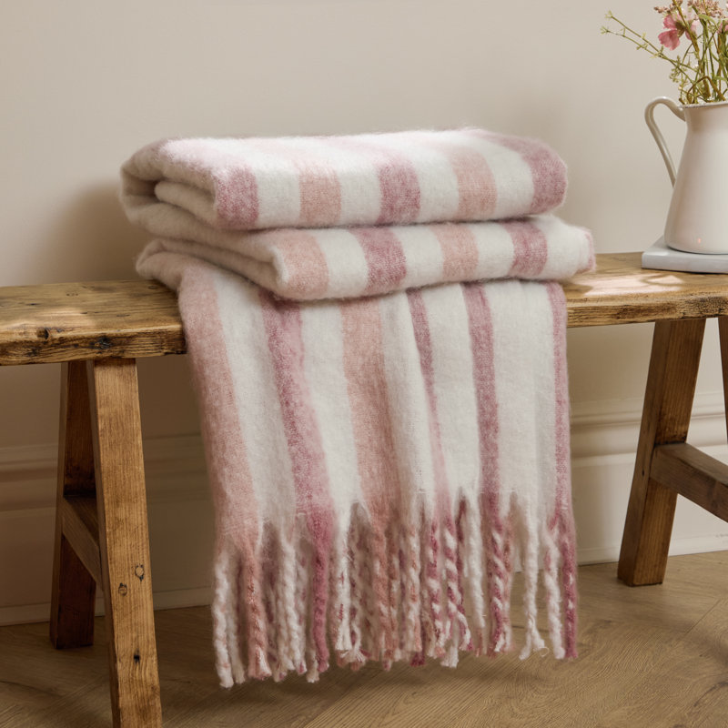 Beechwood Machine Woven Throw Blanket, Pink/White Striped