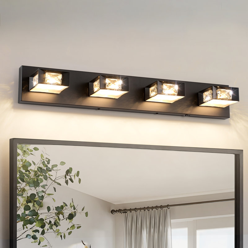 Éclairage de meuble-lavabo à intensité variable avec interrupteur réglable 5-CCT, Noir mat, 4 lumières