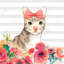 Petit chat avec fleurs - beige, reproduction d'art pour enfants | Décoration-1970969915-1970969918
