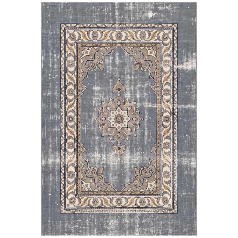 Tapis Wintercress de style vintage, bleu marine, crème, or et beige, antidérapant, à poils courts, pour l'intérieur et l'extérieur, adapté aux animaux domestiques, salon, chambre, salle à manger, entrée, couloir, bureau, lavable