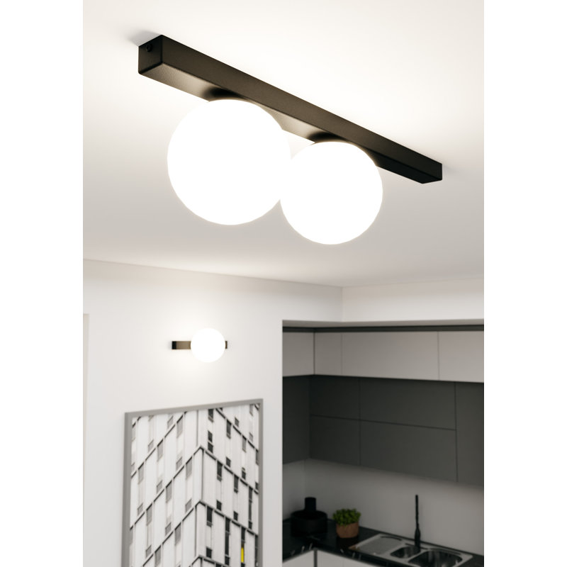 Glass Flush Mount, 21cm H x 50cm W x 20cm D, White