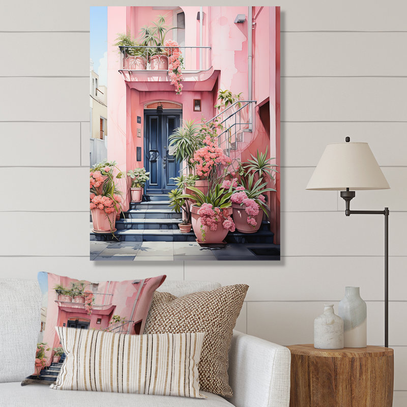 Wydia Pink Miami Artful Facades I - reproduction d'art, H 20 po x l 12 po x P 1 po, Toile tendue