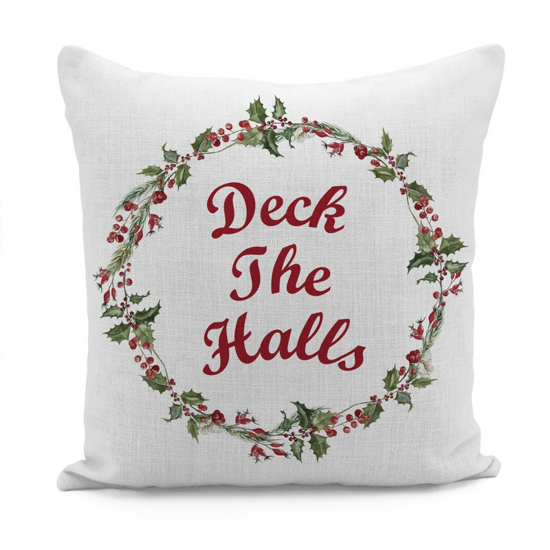 Ackermann Deck The Halls Square Throw Pillow Cover, White