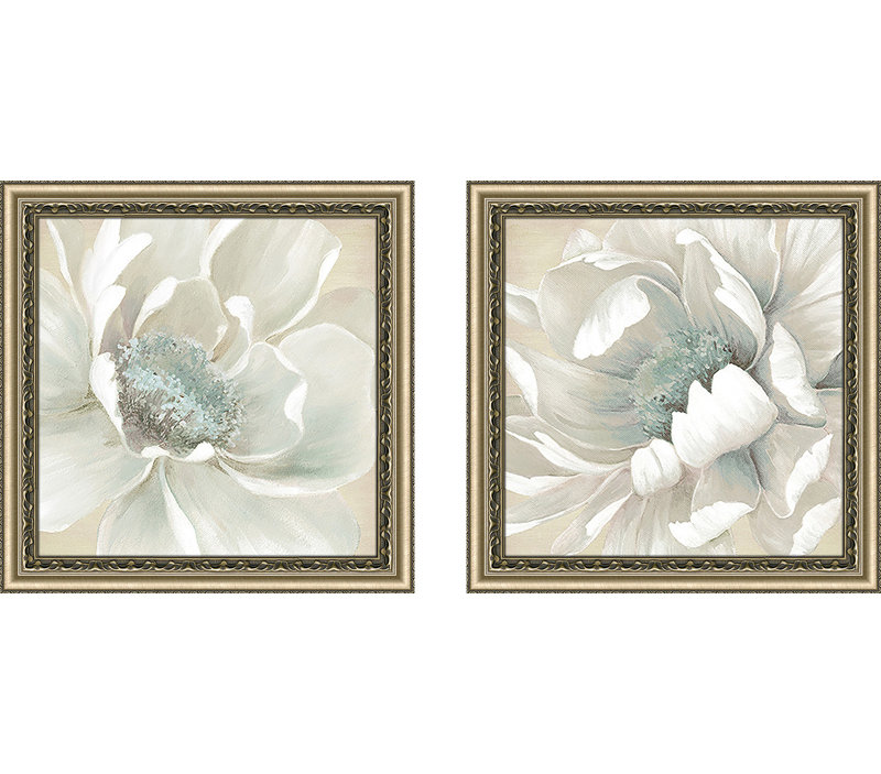 Ensemble de 2 impressions encadrées, "Winter Blooms" sous verre, H 16,5 po x l 16,5 po x P 1 po, Encadrement doré