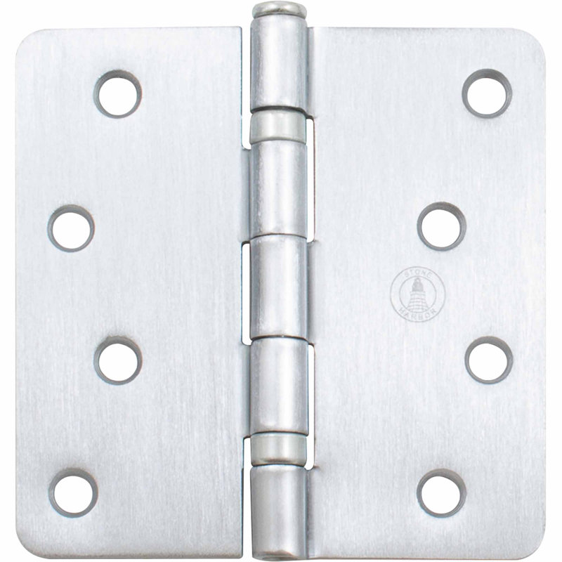 Charnières de porte à roulement à billes 4 po, angle de rayon de 1/4 po, Chrome satiné