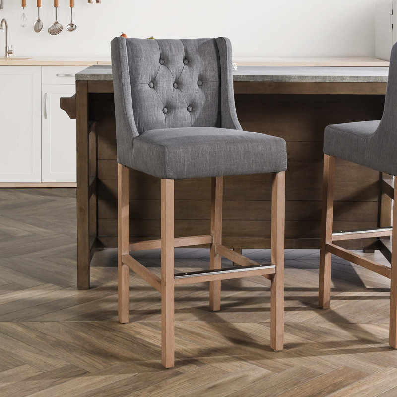 Upholstered Bar & Counter Stool, Grey, Bar Stool (30" Seat Height)
