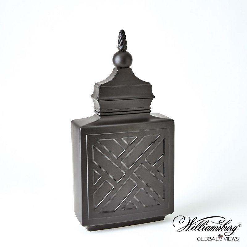 Chinoiserie Handmade Ceramic Jar, Matte Black, 27.75" H x 13.75" W x 6" D