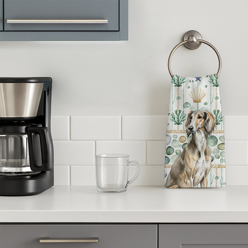Grizzle Saluki Coastal Sea Glass Kitchen Towel, Grizzle Saluki