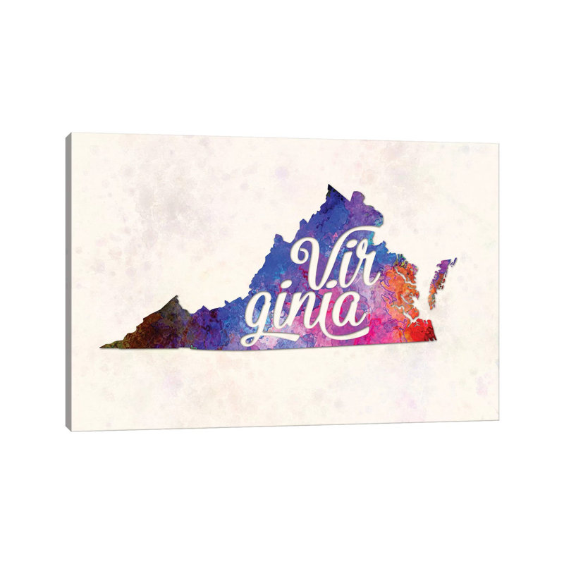 Virginia US State In Watercolour Text Cut Out by Paul Rommer - Wrapped Canvas Painting, 30.48cm H x 45.72cm W x 1.91cm D