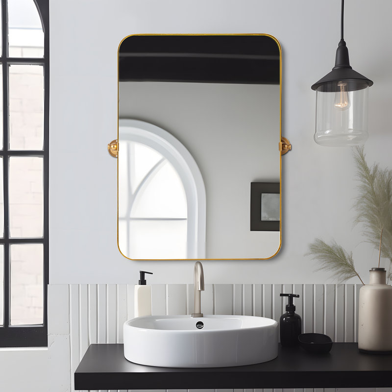 Qualls Metal Wall Mirror, Gold, 31" H x 24" W