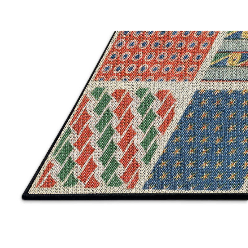 Tapis vert/bleu/rouge tissé à la machine, Rectangle 7 pi x 10 pi