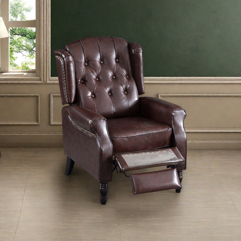 Chaise en bois massif écologique, Cuir synthétique brun rougeâtre