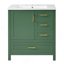 Ensemble de meuble-lavabo vert 30 po avec lavabo, meuble de rangement pour salle de bain avec porte à fermeture douce, 3 tiroirs à fermeture douce et plateau amovible, structure en bois-302498410