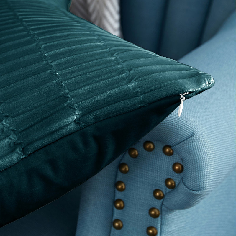 Gun Metal Pleated Velvet Rectangular Lumbar Pillow Covers Set