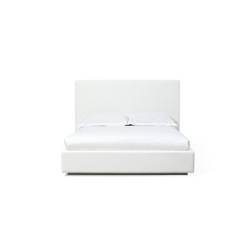 Lit plateforme tapissier Baccarat, Reine, Blanc
