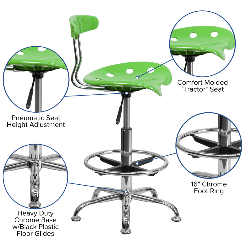 Monroe Vibrant Chrome Drafting Stool with Tractor Seat, Apple Green
