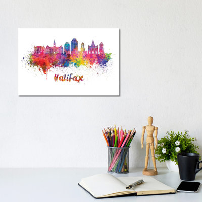 Halifax Skyline In Watercolour II by Paul Rommer - Wrapped Canvas Painting