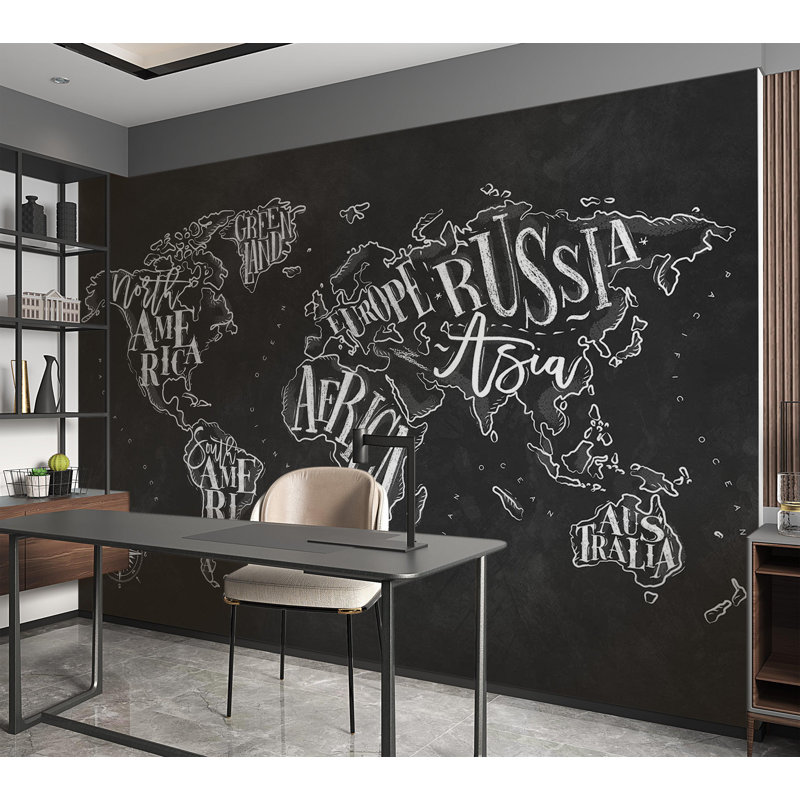 Murale carte du monde Croner Smooth, L 124 po x l 173,6 po, Noir
