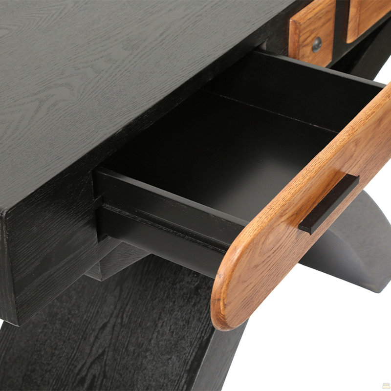 Console en placage de frêne avec pieds en X et assemblage facile, Noir