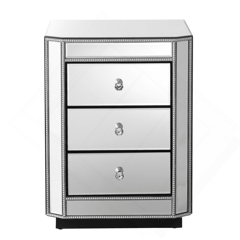 3-Drawer Mirrored Nightstand Bedside Table, Modern End Side Table, Mirrored Nightstand, Mirrored Side Table For Living Room, Bedroom, Entryway
