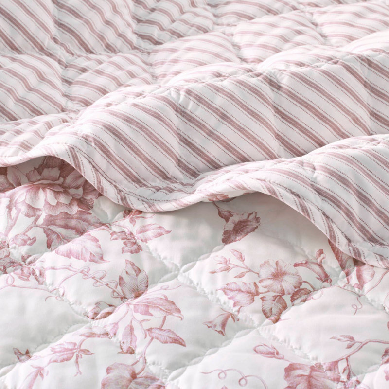 Ensemble de courtepointe réversible en microfibre 4 pièces rose double / grand
