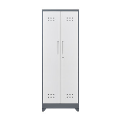 Armoire de rangement à balais avec portes et tablettes verrouillables, armoire de rangement en métal de 65 po de hauteur avec tringle et crochets en S