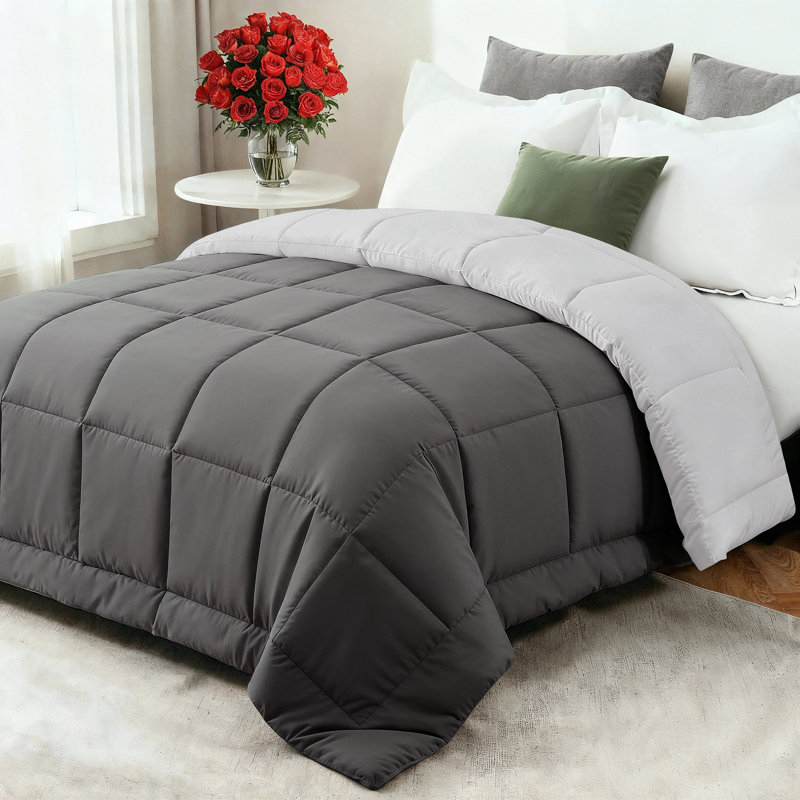 Premium Quality Goose Down Alternative Comforter - Warm & Lightweight, Full, Dark Gray/French Gray