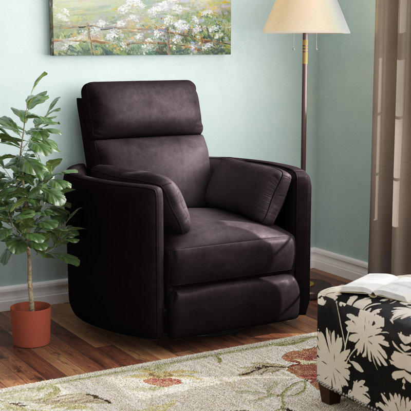 Bre 40" Wide Leather Swivel Power Recliner, Brown