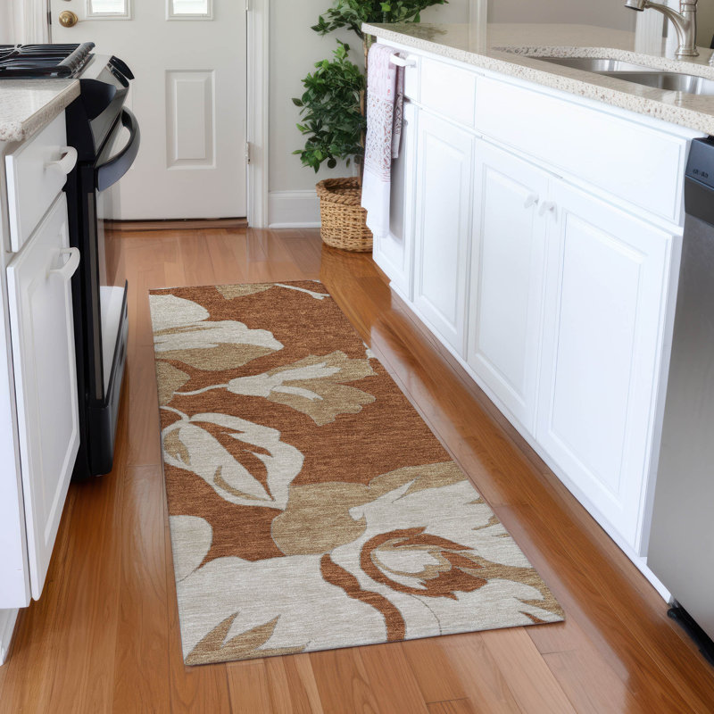 Premium Machine Washable Prisco Terracotta Rug, Runner 2'3" x 7'6"