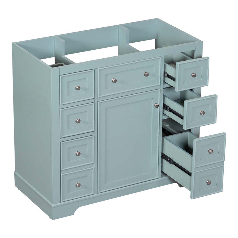 Meuble-lavabo 36 po sans lavabo, base d'armoire seulement, une armoire et six tiroirs, Vert