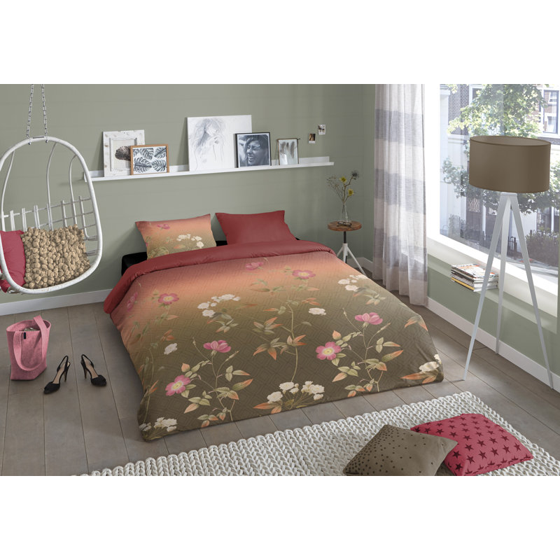 Cotton Floral Duvet Cover with Pillowcases, 200 x 200 cm - 2 Pillowcases 80 x 80 cm